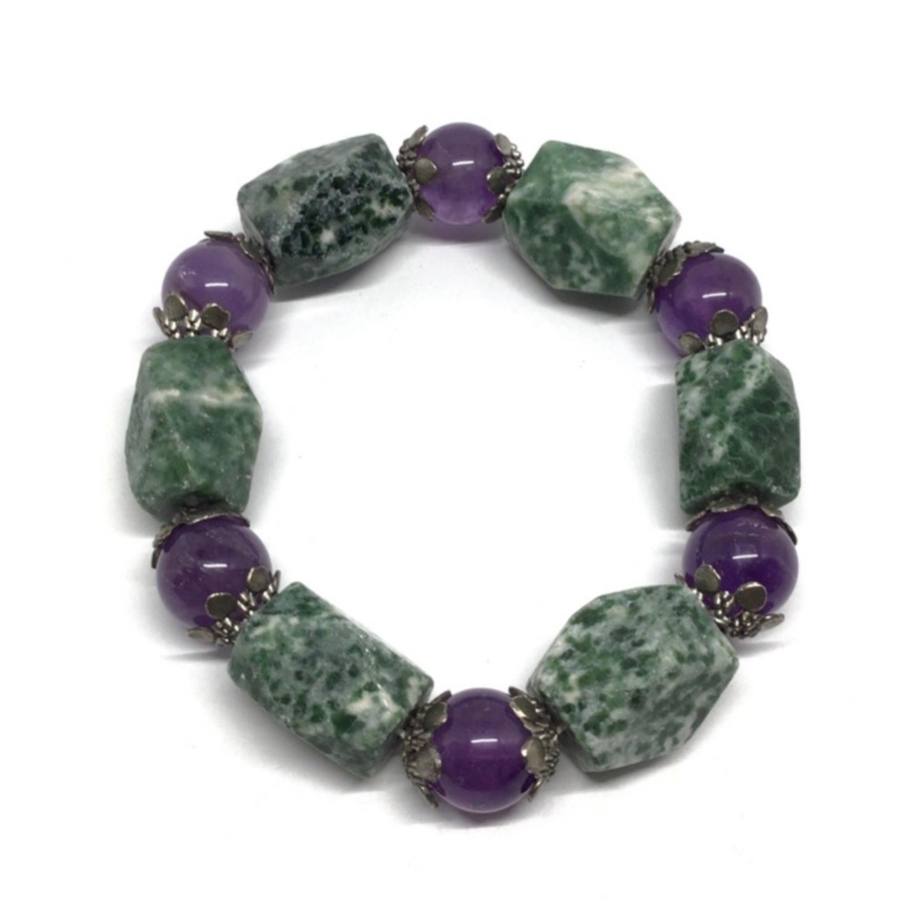 Tree jasper and amethyst‎ bracelet